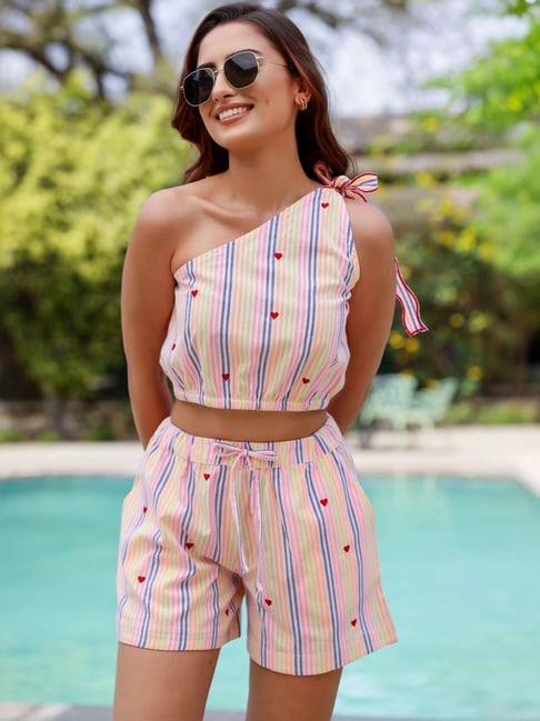 Gulaal Multicolored Stripes One-Shoulder Top