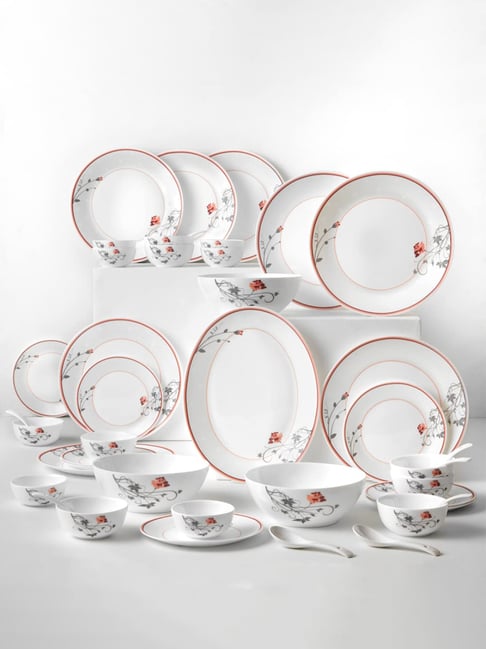 Buy Larah by Borosil Kohinoor Grey Opalware 44 Pieces Dinner Set