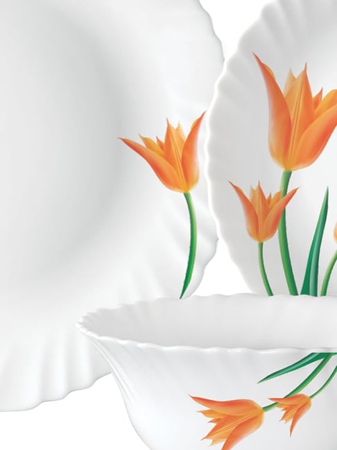 Buy Larah by Borosil Firefly Fluted White Opalware 21 Pieces