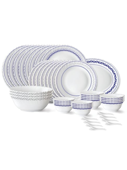 Buy Larah by Borosil Jazzblue Fluted White Opalware 44 Pieces