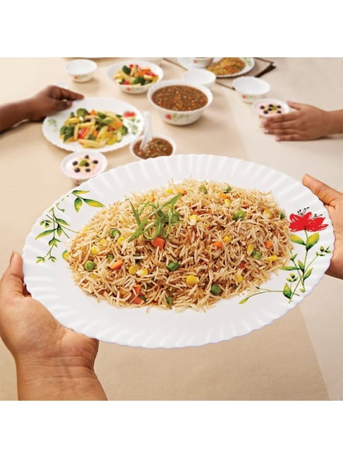 Buy Larah by Borosil Oriental White Opalware 21 Pieces Dinner Set