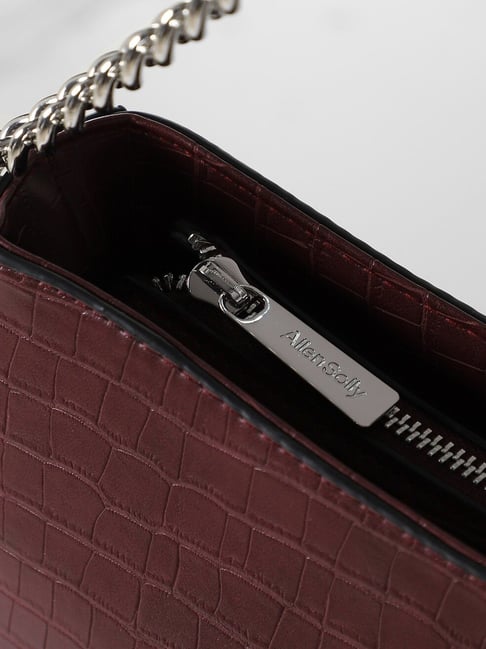 Allen Solly Maroon Textured Medium Handbag