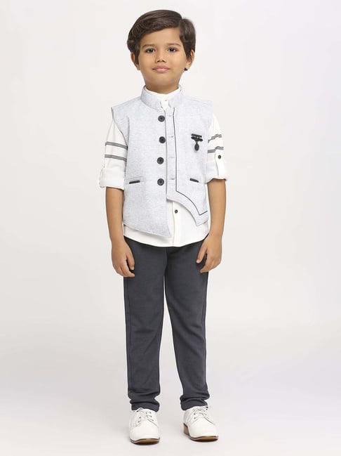 Kids Island Boys Grey Printed Full Sleeves Suit Set