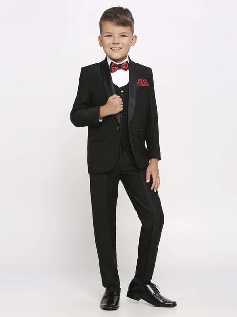 Kids Island Boys Black & White Solid Full Sleeves Suit Set-picture-24