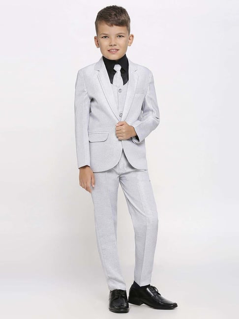 Kids Island Boys Grey & Black Solid Full Sleeves Suit Set