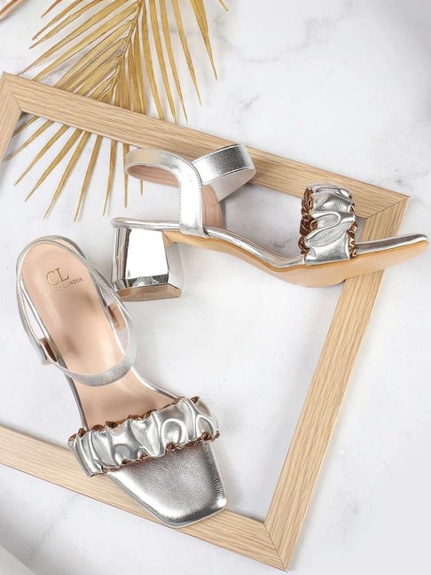 Carlton London Women's Silver Ankle Strap Sandals-picture-17