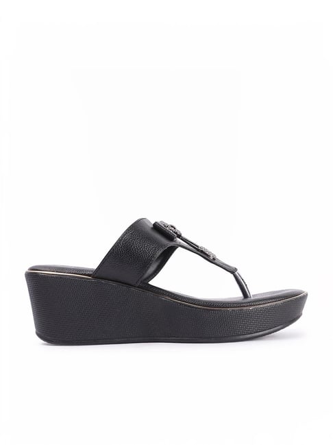 Buy Carlton London Women's Black Thong Wedges for Women at Best