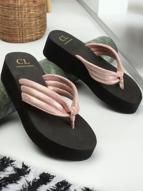 Carlton London Women's Rose Gold Thong Wedges-picture-43
