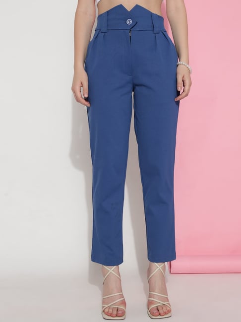 FITHUB Blue Regular Fit High Rise Trousers-picture-44