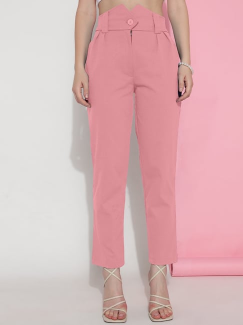FITHUB Peach Regular Fit High Rise Trousers-picture-22
