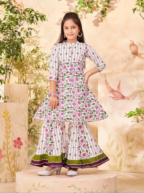 Aarika Kids Wine Cotton Printed Kurti & Sharara-picture-36