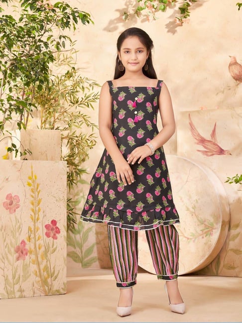 Aarika Kids Black Cotton Printed Kurti, Patiala & Salwar-picture-48