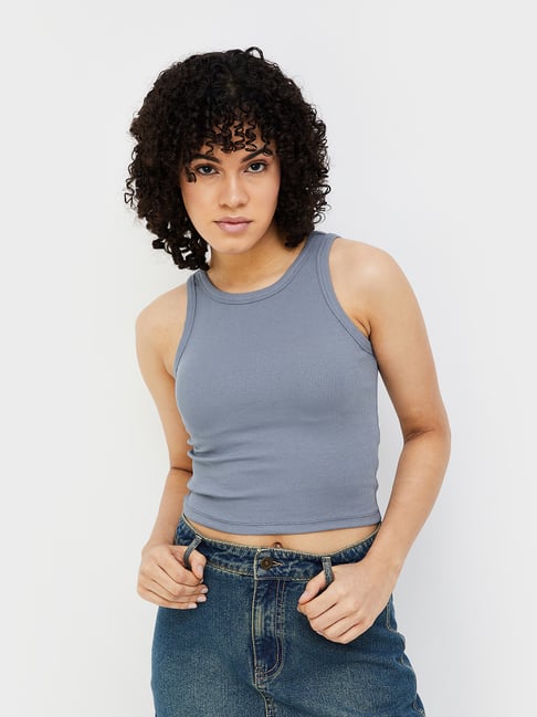 Ginger by Lifestyle Grey Cotton Regular Fit Crop Top