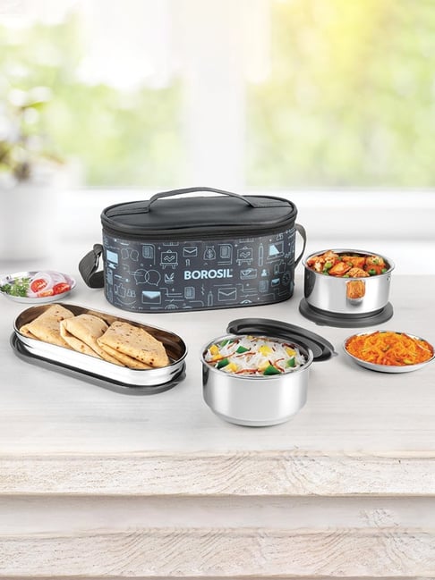 Borosil Carry Fresh Stainless Steel Lunch box Set of 3 (Grey, 475 ml)-picture-13