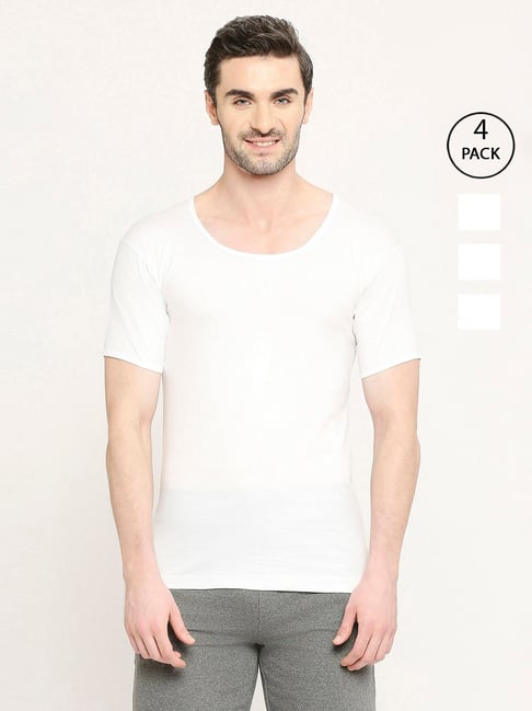 VIP White Snug Fit Vest - Pack of 4