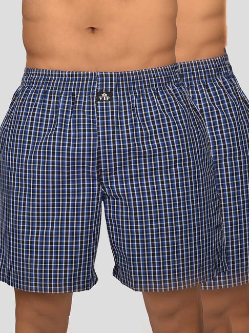VIP Blue Relaxed Fit Check Boxers - Pack of 2