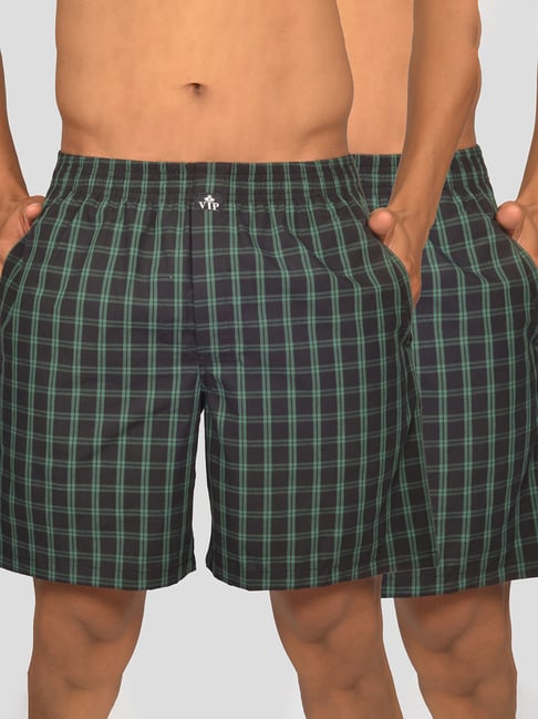 VIP Green Relaxed Fit Check Boxers - Pack of 2