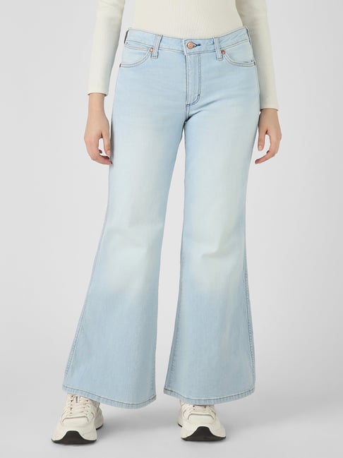 Wrangler Light Blue Mid Rise Flaired Fit Jeans-picture-36