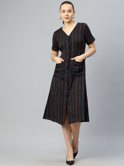 Cottinfab Multicolor Cotton Striped Shirt Dress-image-26
