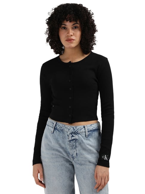 Calvin Klein Black Cotton Women's Slim Fit Cardigan-picture-34