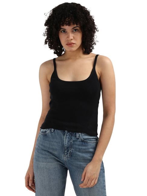 Calvin Klein Black Cotton Ribbed Women's Slim Fit Tank Sweater