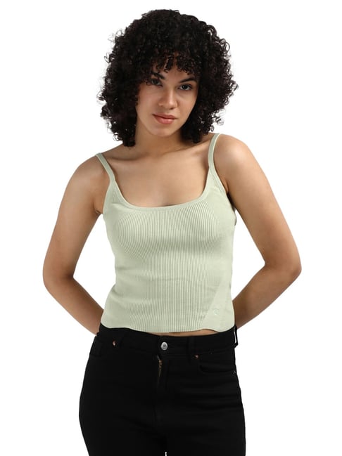 Calvin Klein Celadon Green Cotton Ribbed Women's Slim Fit Tank Sweater