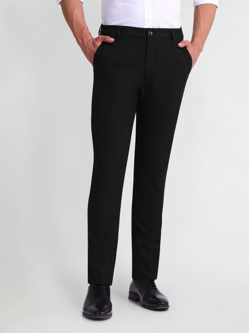 Arrow New York Black Slim Fit Self Pattern Trousers-picture-40