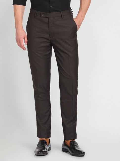 Arrow Brown Slim Fit Self Pattern Trousers-picture-31