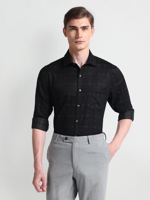 Arrow Black Cotton Regular Fit Self Pattern Shirt-picture-40