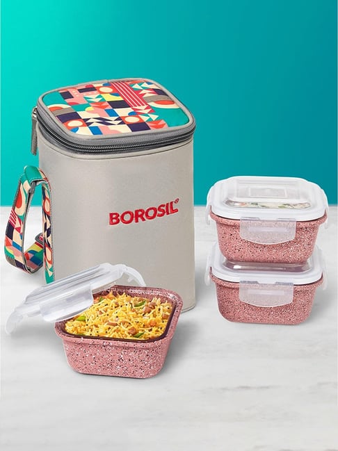 Buy Borosil Pink Glass Leak Proof Lunch Box with Bag (320 ml) at