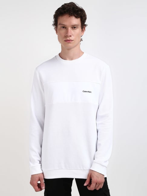 Calvin Klein Jeans Brilliant White Cotton Regular Fit Sweatshirt