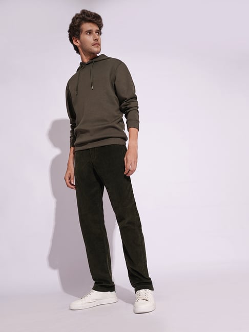 Buy SELECTED HOMME Green Straight Fit Corduroy Flat Front Trousers
