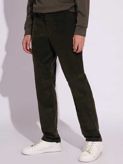 Buy SELECTED HOMME Green Straight Fit Corduroy Flat Front Trousers