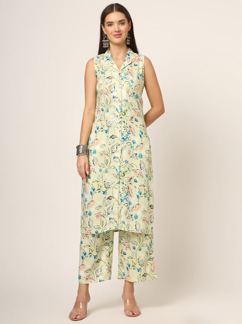 Divena Light Green Printed Kurta Pant Set