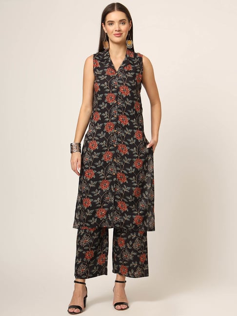 Divena Black Printed Kurta Pant Set