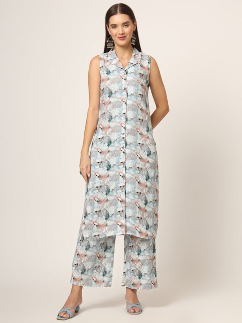 Divena Light Blue Printed Kurta Pant Set