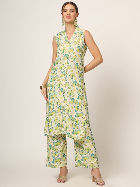 Divena Light Green Printed Kurta Pant Set