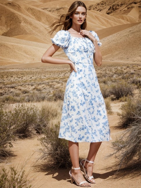 Rare Women Off White Colour Midi Floral Dress-picture-41