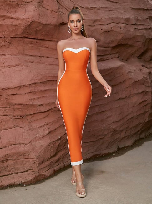 open lace back dress Modal Bandeau Bodycon Maxi Dress in Sunset Orange