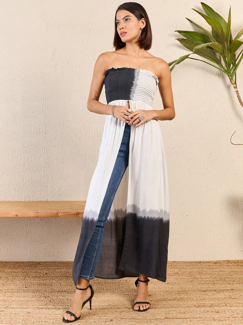 Marie Claire Off White & Black Color-Block Long Top