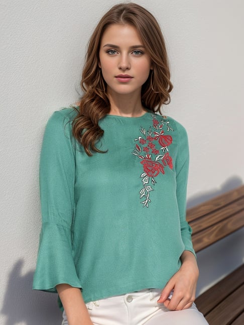 Rare Green Embroidered Top
