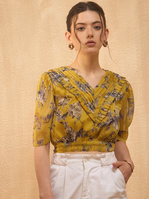 Rare Yellow Floral Print Crop Top