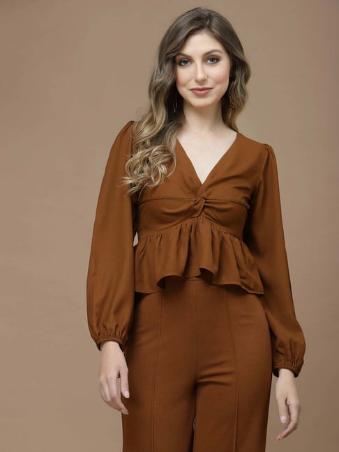 KASSUALLY Brown Regular Fit Top