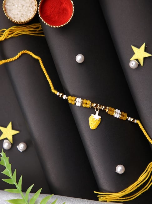 aapno rajasthan Yellow Strawberry Beaded Single Rakhi-picture-37