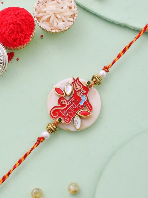 Aapno Rajasthan Auspicious Om Enameled Kundan Rakhi-picture-17