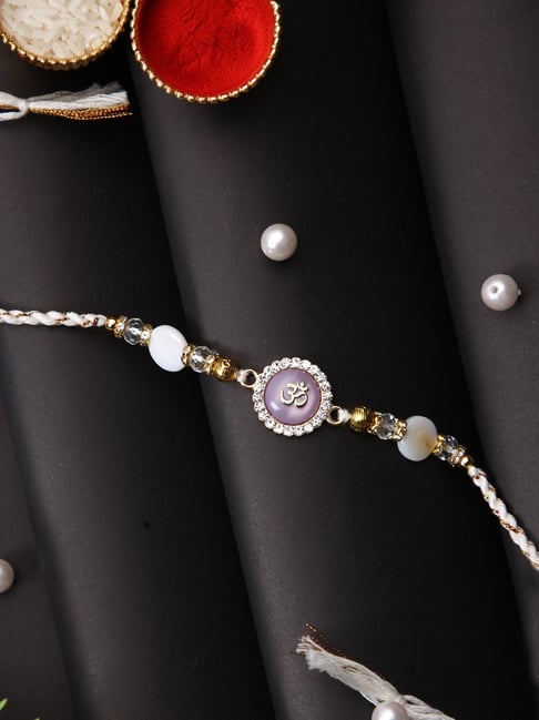 Aapno Rajasthan Om Beaded Gold & White Multistrand Rakhi-picture-36