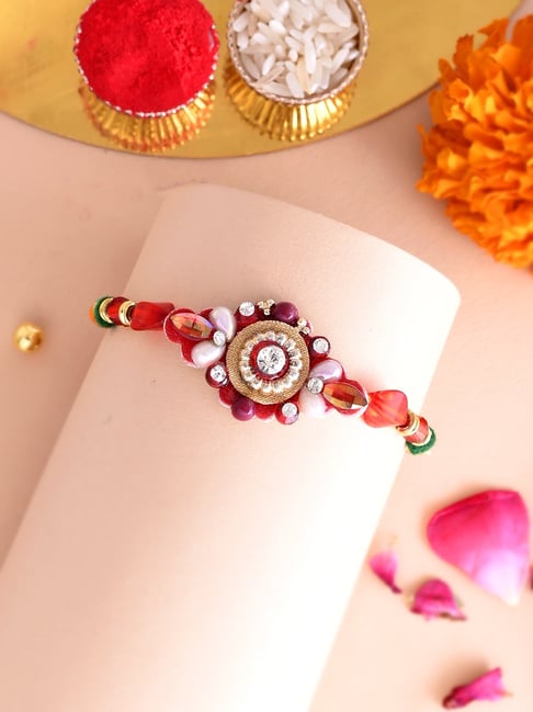 Aapno Rajasthan Gold & Pink Beaded Single Rakhi-picture-12