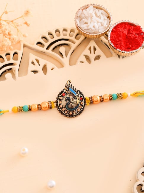 Aapno Rajasthan Peacock Feather Charm Rakhi-picture-10