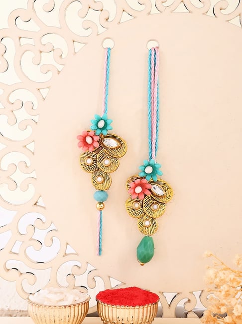 Aapno Rajasthan Flowers with Stone Studded Bhaiya Bhabhi Rakhi Set-picture-20