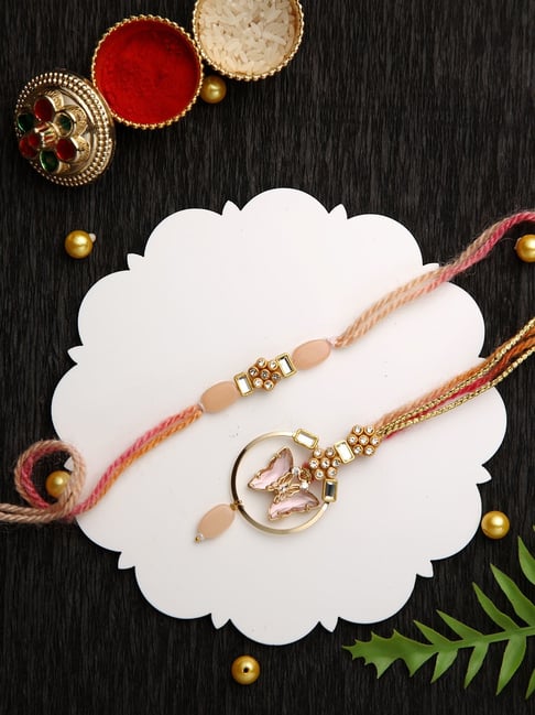 Aapno Rajasthan Golden Pink Butterfly Bhaiya Bhabhi Rakhi Set-picture-40